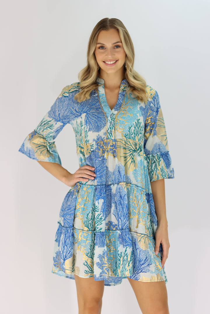 Priscilla Tiered Dress In Blue