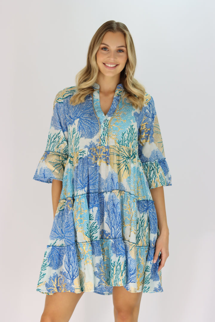 Priscilla Tiered Dress In Blue