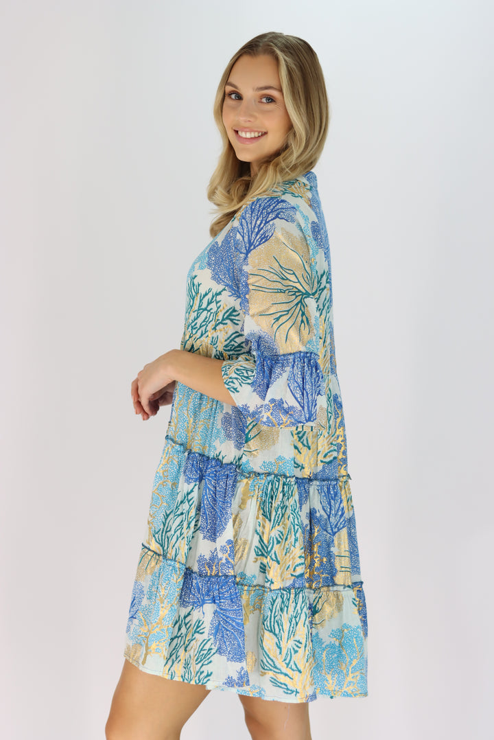 Priscilla Tiered Dress In Blue