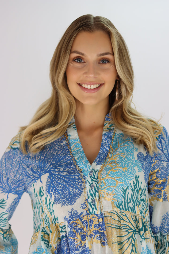 Priscilla Tiered Dress In Blue