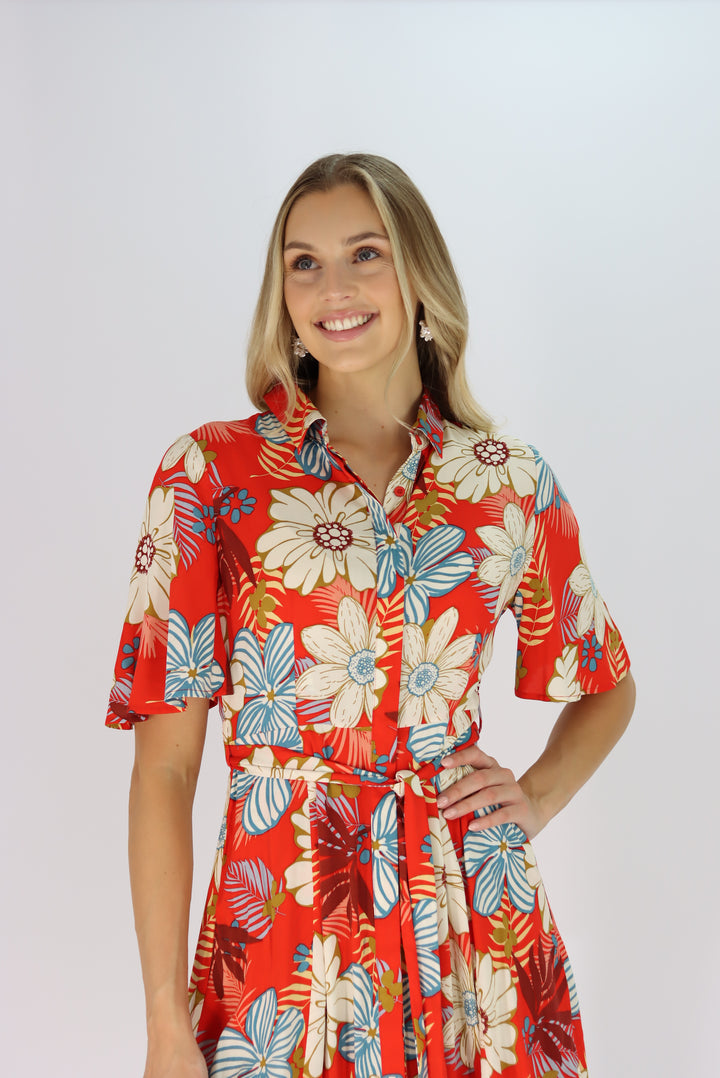 Thedora Red Shirt Dress