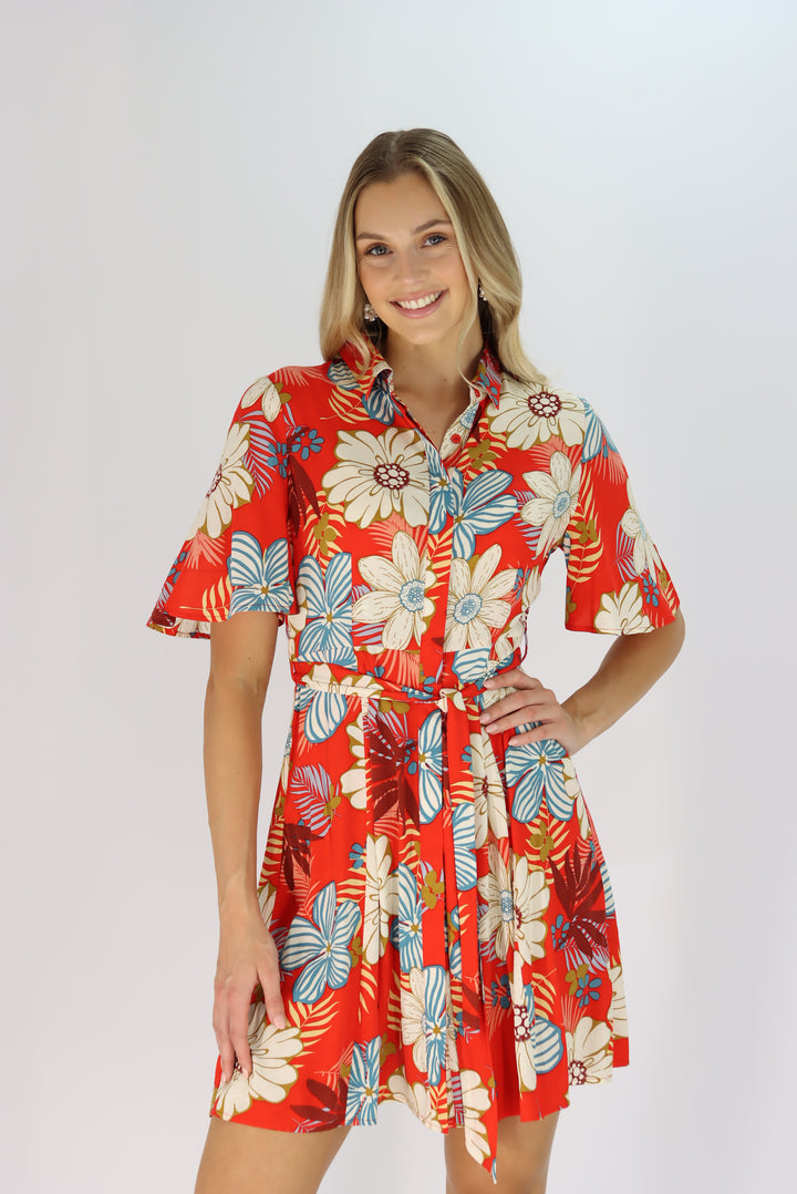 Thedora Red Shirt Dress