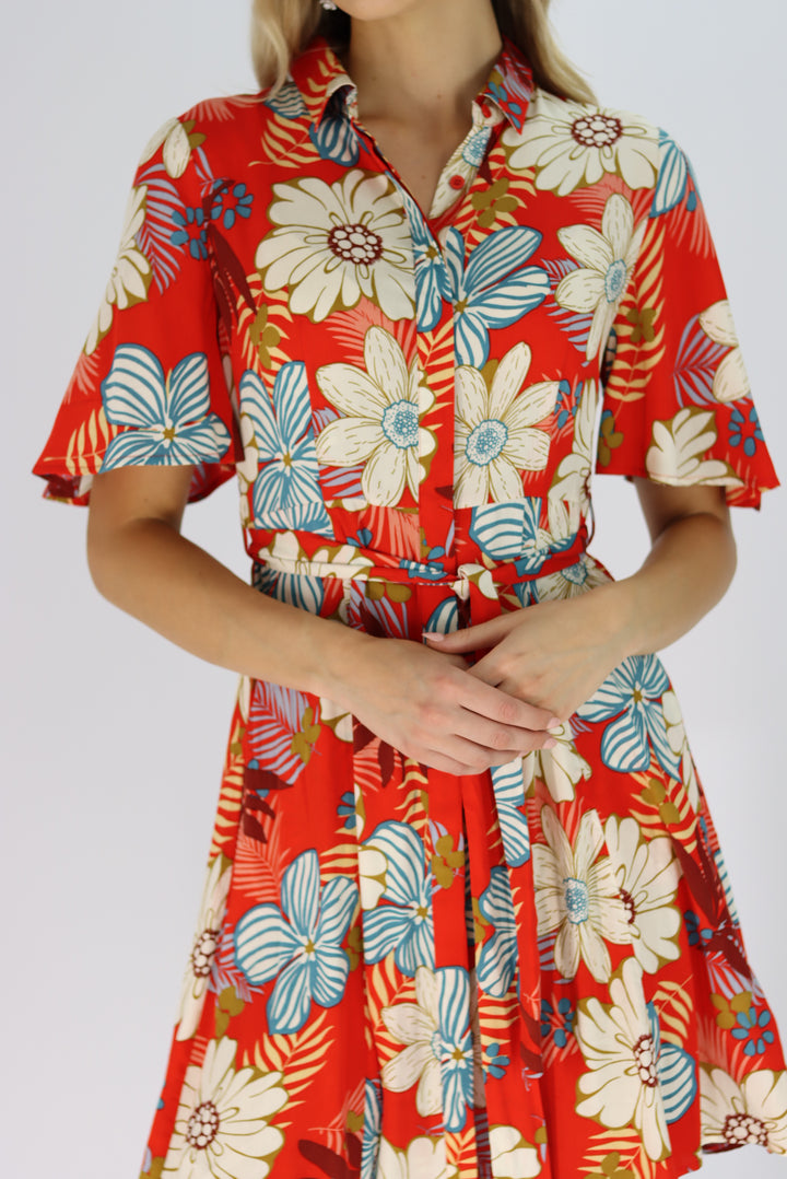 Thedora Red Shirt Dress