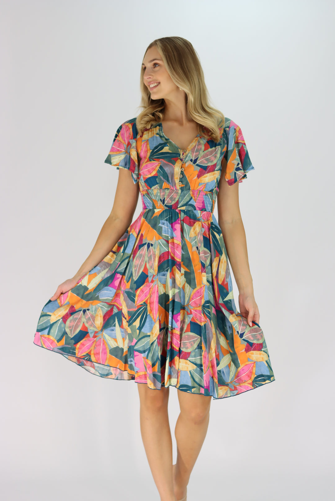 Anaya Multi Colour Leaf Dress