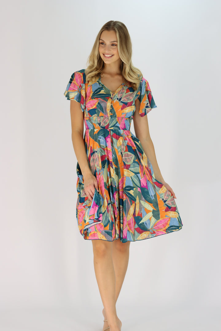 Anaya Multi Colour Leaf Dress