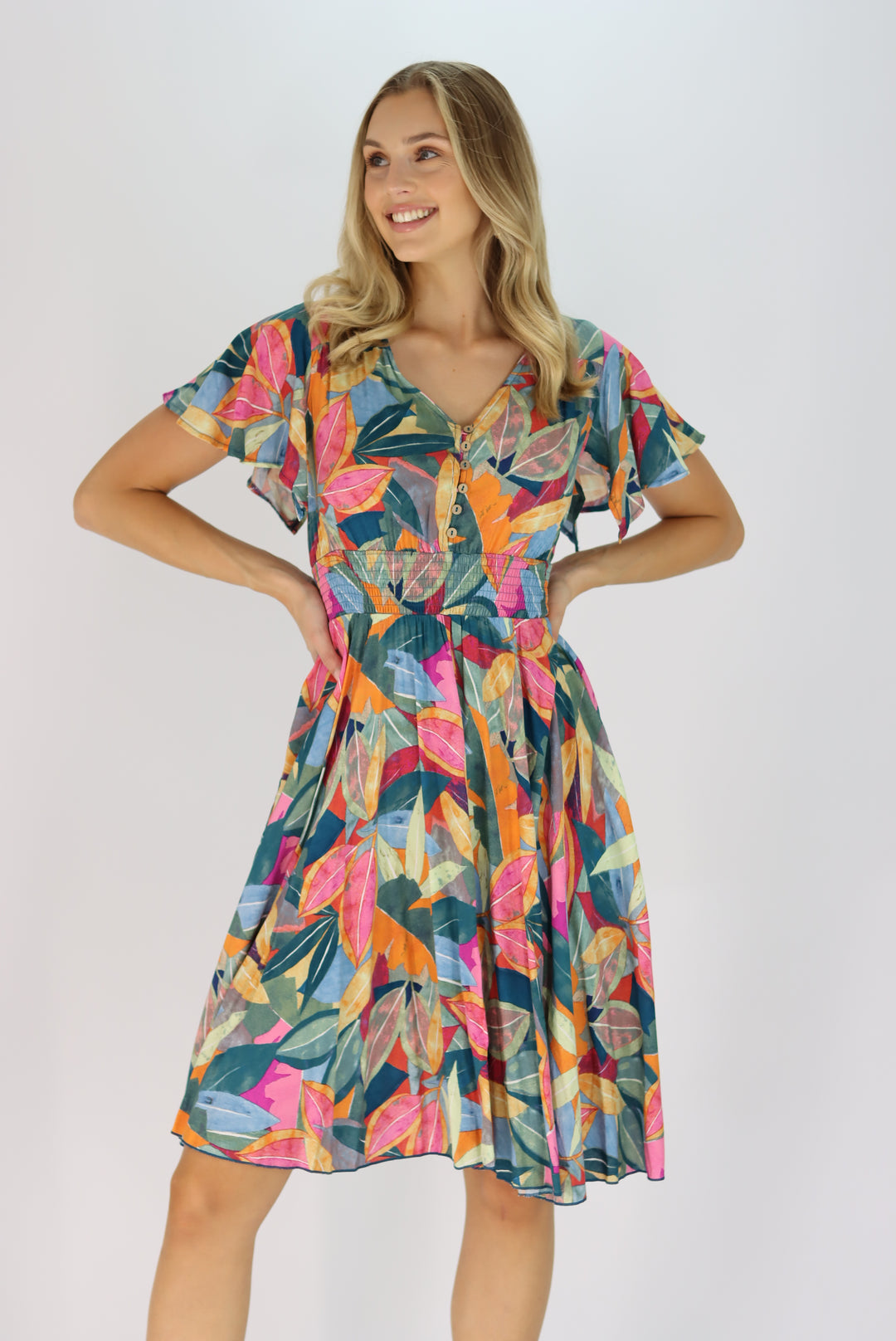 Anaya Multi Colour Leaf Dress