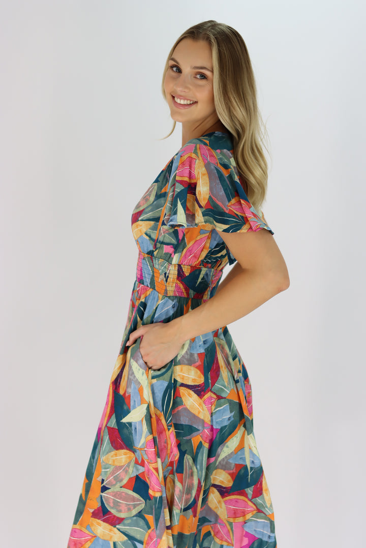 Anaya Multi Colour Leaf Dress