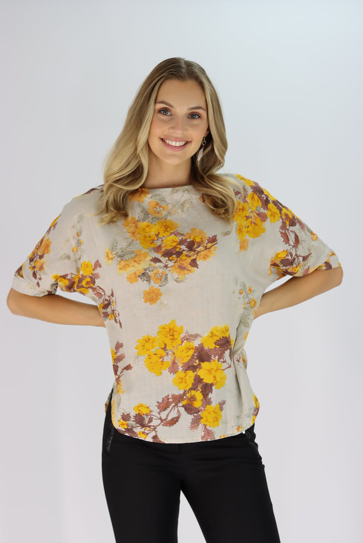 Shezna Top in Yellow Floral Pattern