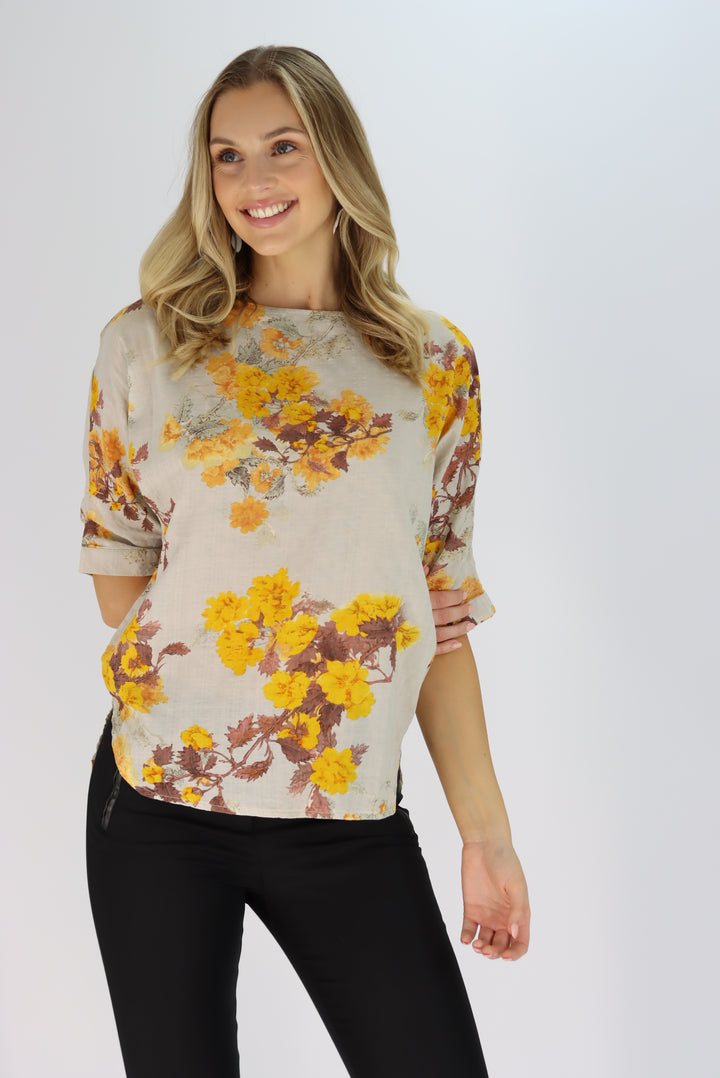 Shezna Top in Yellow Floral Pattern