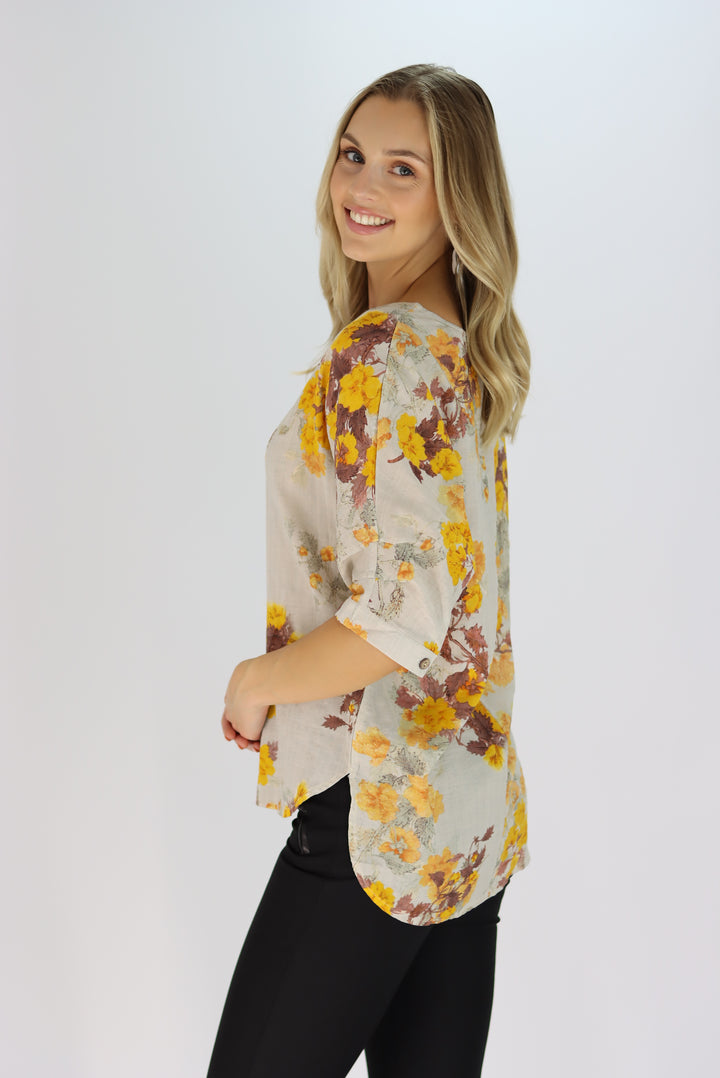 Shezna Top in Yellow Floral Pattern