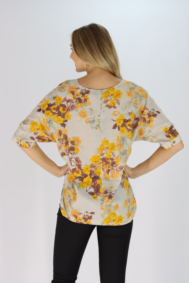 Shezna Top in Yellow Floral Pattern