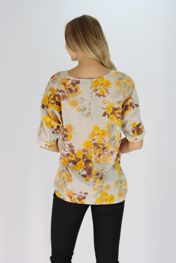 Shezna Top in Yellow Floral Pattern