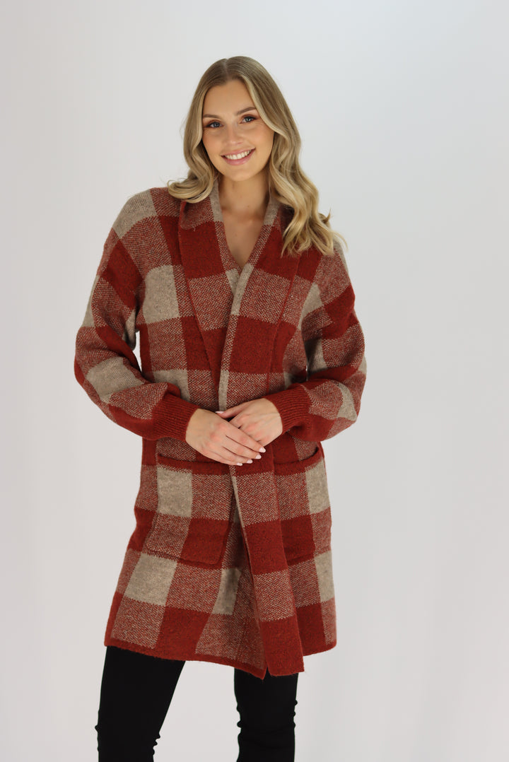 Arizona knit Cardigan In Cherry Red