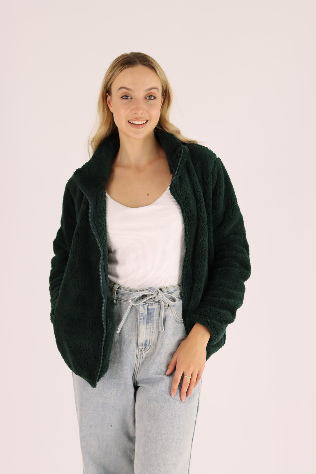 Damon Fur Jacket In Bottle Green