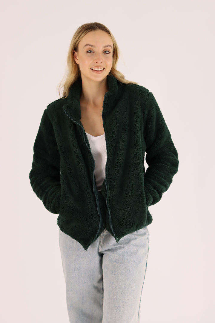 Damon Fur Jacket In Bottle Green