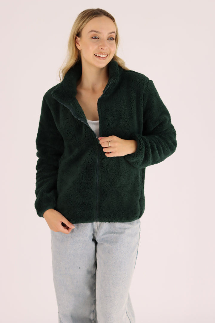 Damon Fur Jacket In Bottle Green