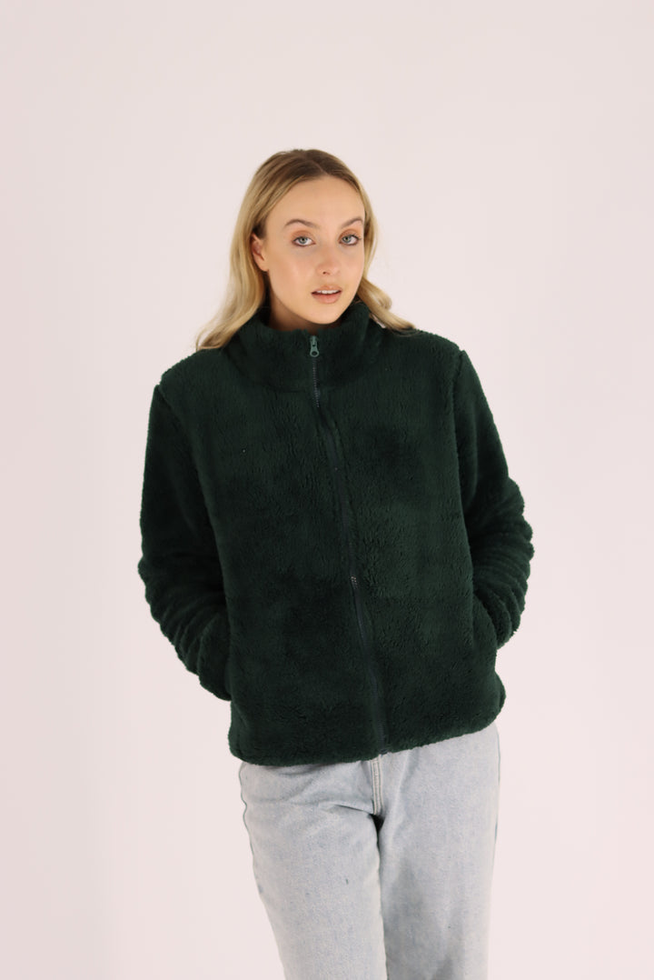 Damon Fur Jacket In Bottle Green
