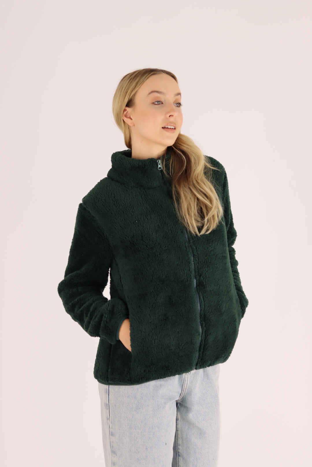 Damon Fur Jacket In Bottle Green