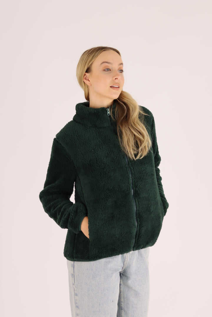 Damon Fur Jacket In Bottle Green