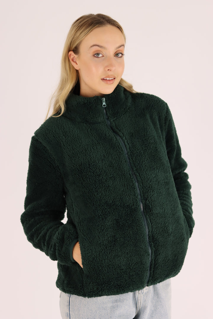 Damon Fur Jacket In Bottle Green