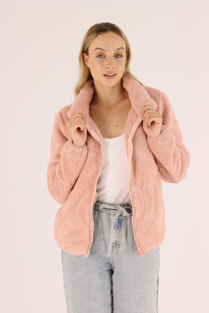 Damon Fur Jacket In Peach