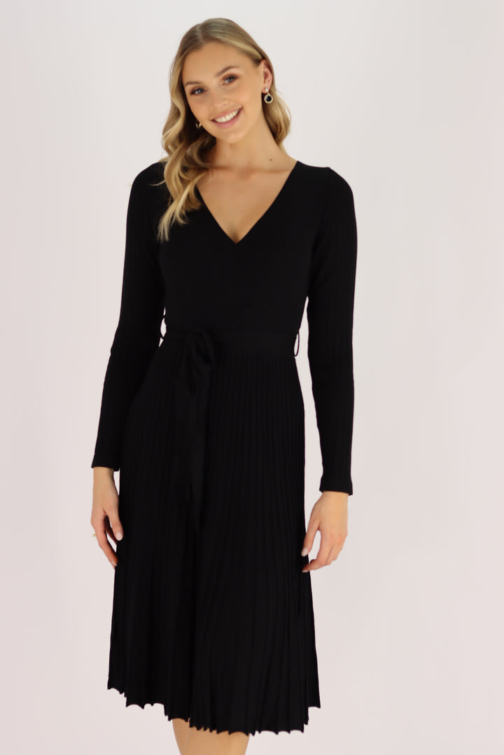 Georgina Midi Knit Dress In Black