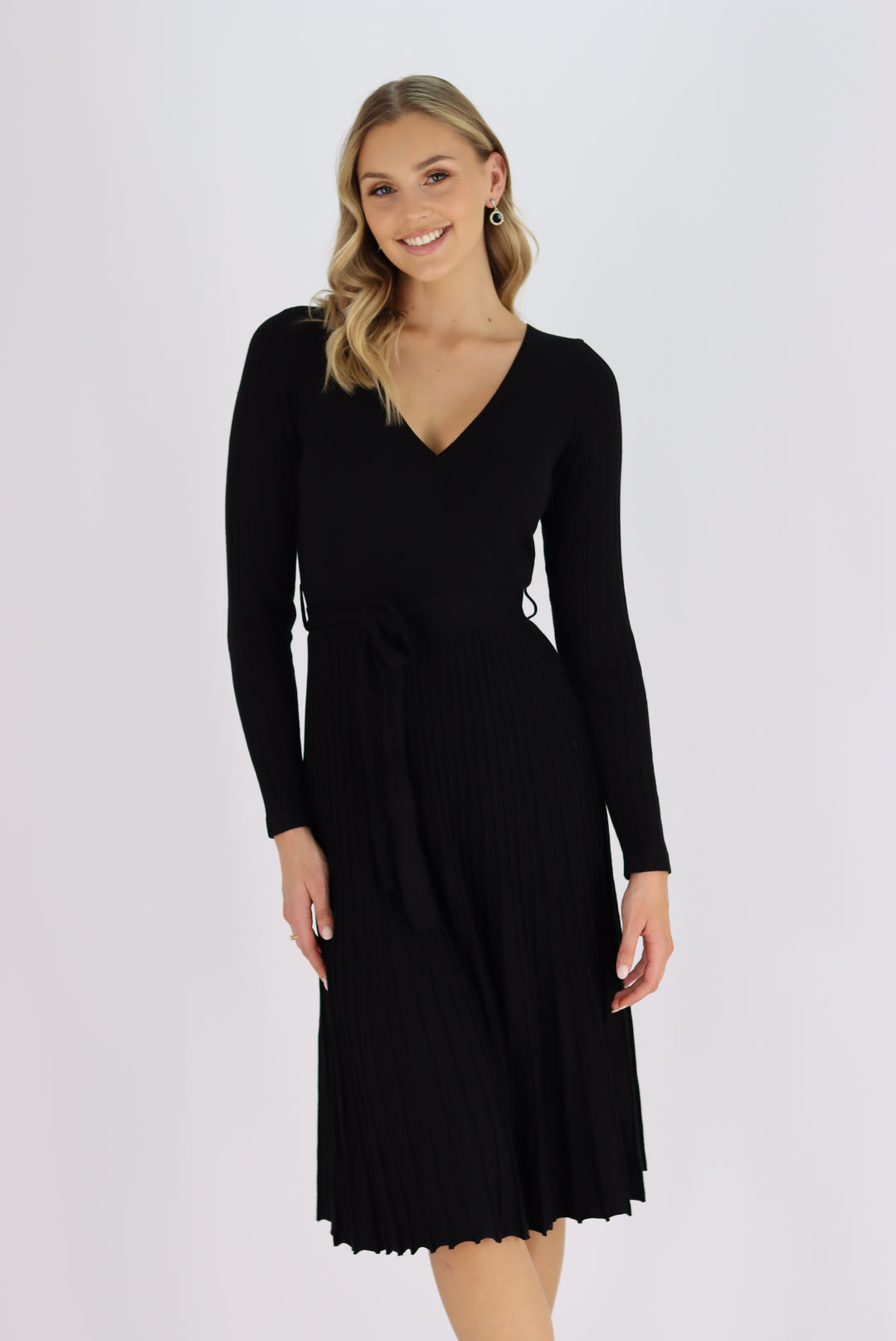 Georgina Midi Knit Dress In Black