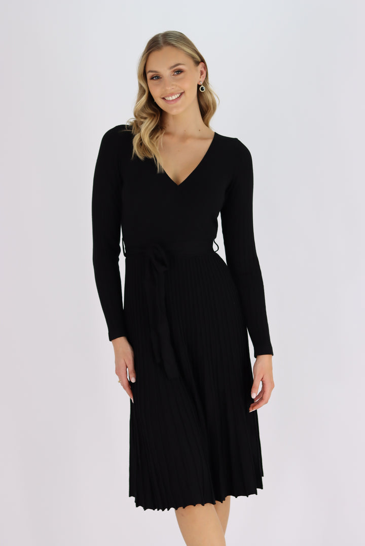 Georgina Midi Knit Dress In Black