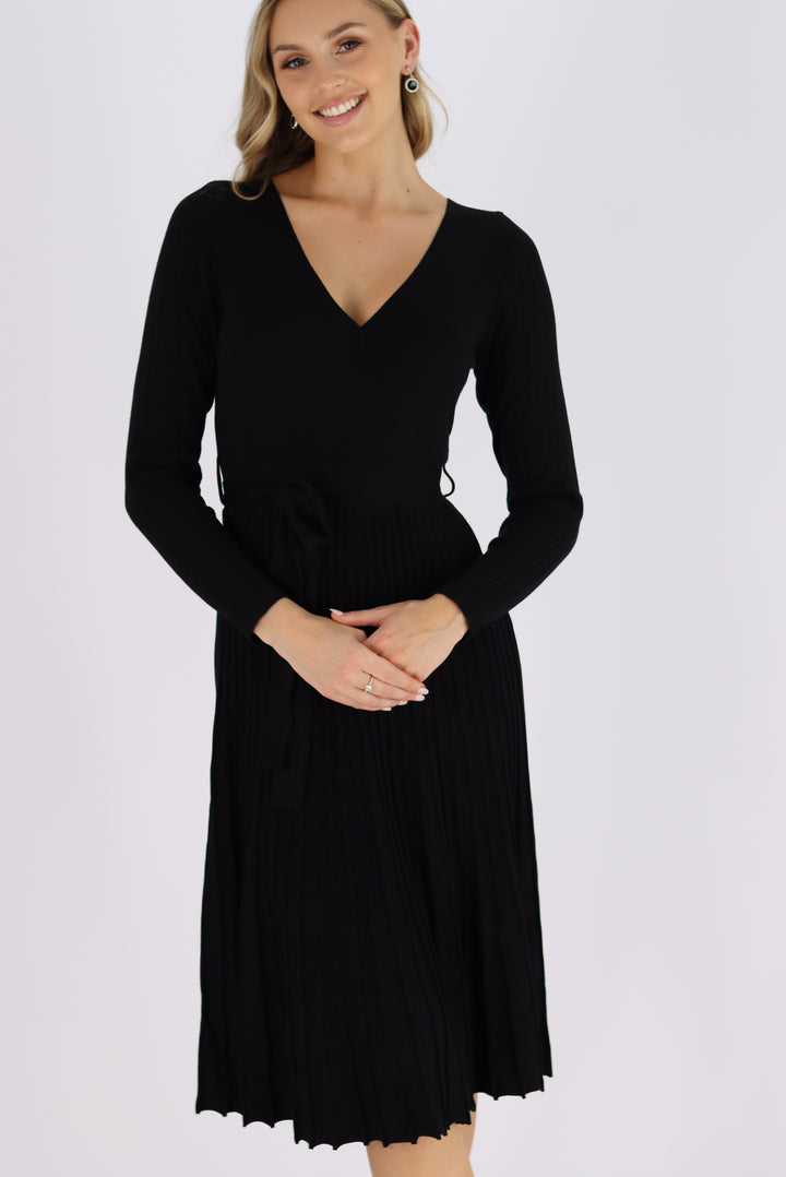Georgina Midi Knit Dress In Black