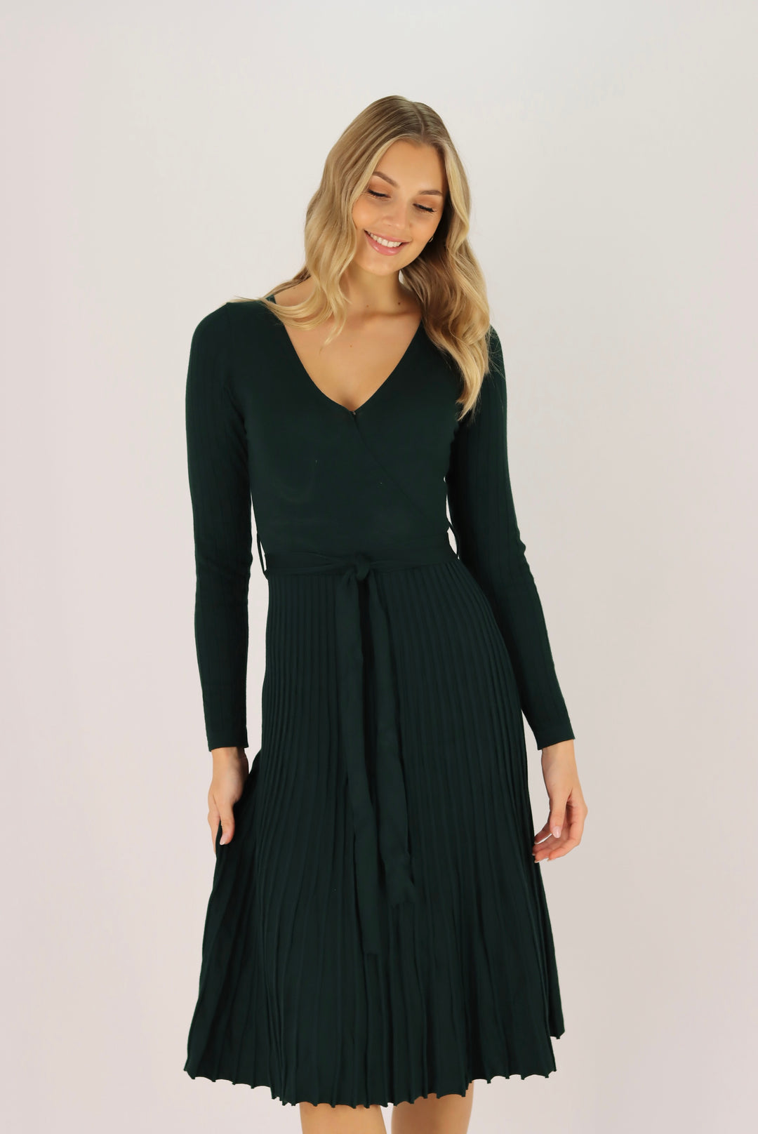 Georgina Midi Knit Dress In Dark Green