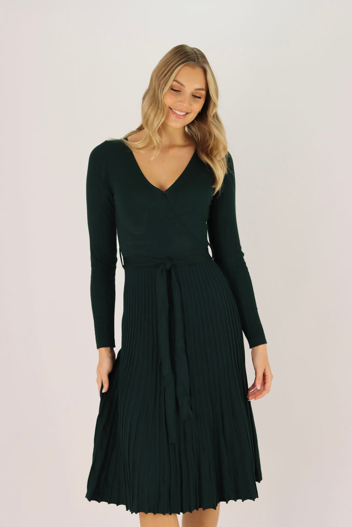 Georgina Midi Knit Dress In Dark Green
