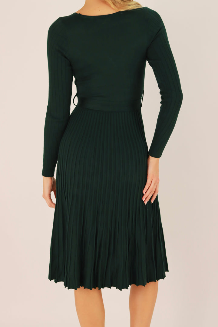 Georgina Midi Knit Dress In Dark Green