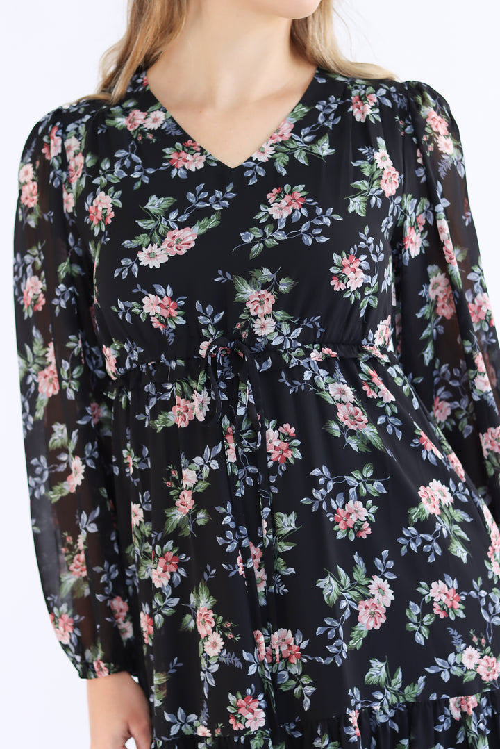 Diona Full-Sleeve Floral Midi Dress