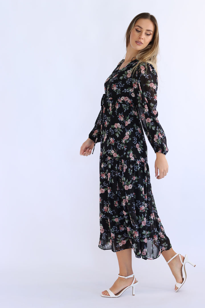 Diona Full-Sleeve Floral Midi Dress