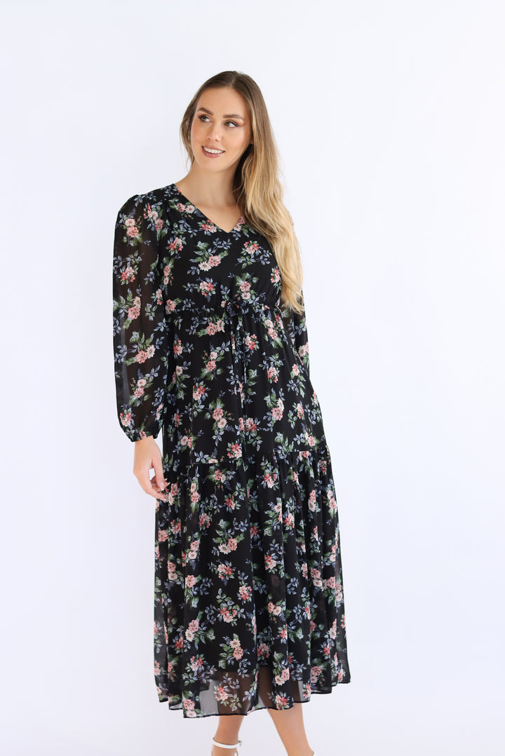 Diona Full-Sleeve Floral Midi Dress