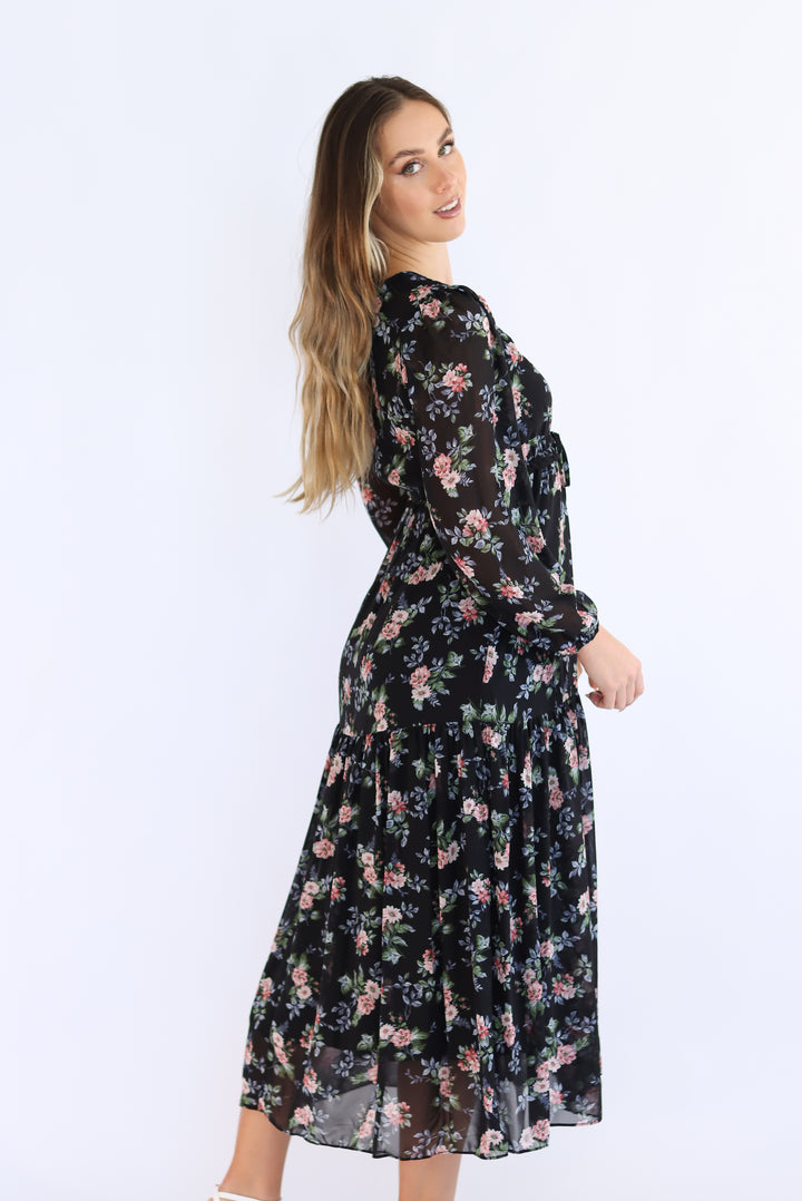 Diona Full-Sleeve Floral Midi Dress