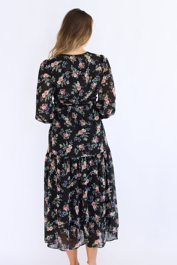 Diona Full-Sleeve Floral Midi Dress