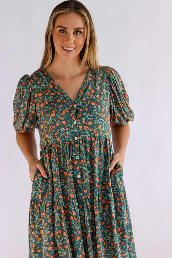 Lidya Floral Dress In  Green