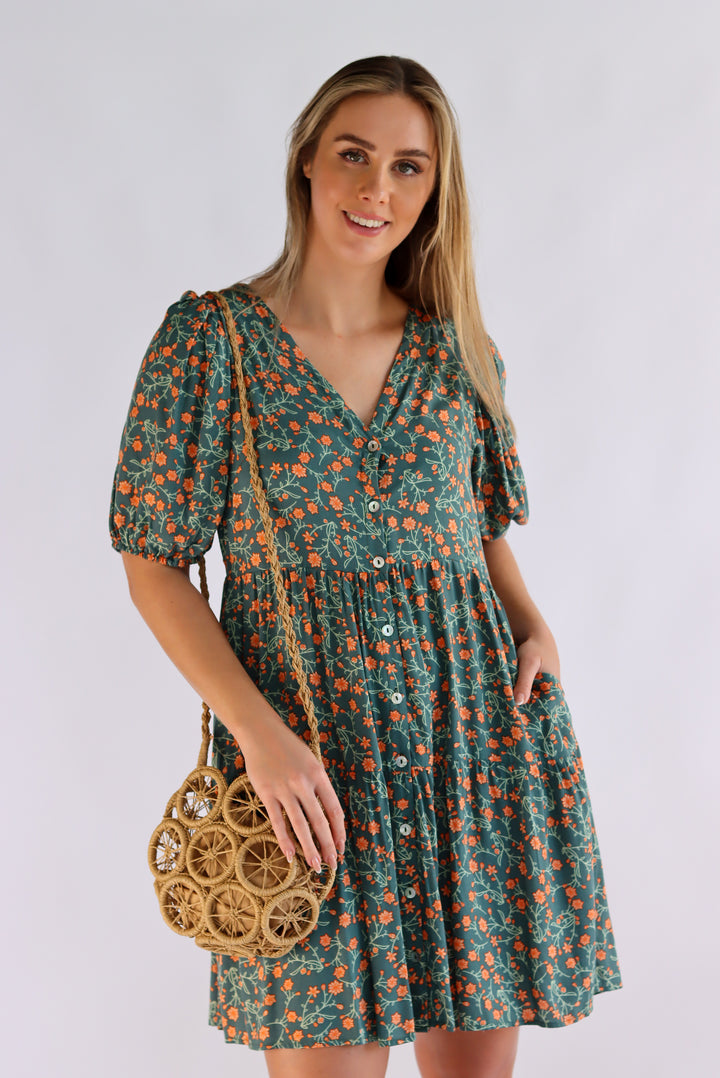 Lidya Floral Dress In  Green