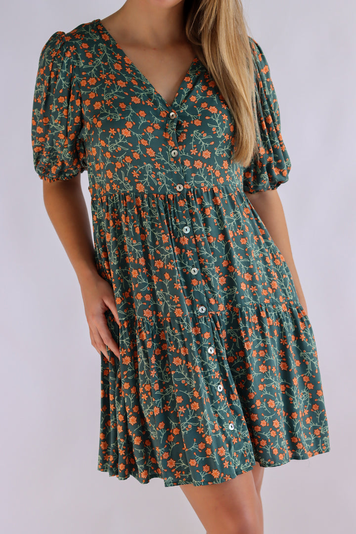 Lidya Floral Dress In  Green