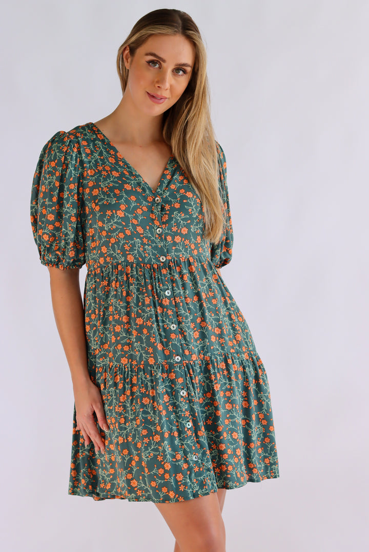 Lidya Floral Dress In  Green