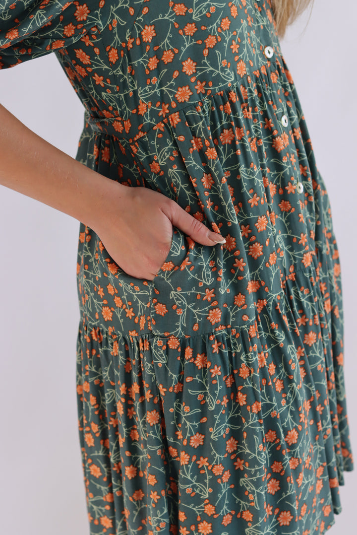 Lidya Floral Dress In  Green