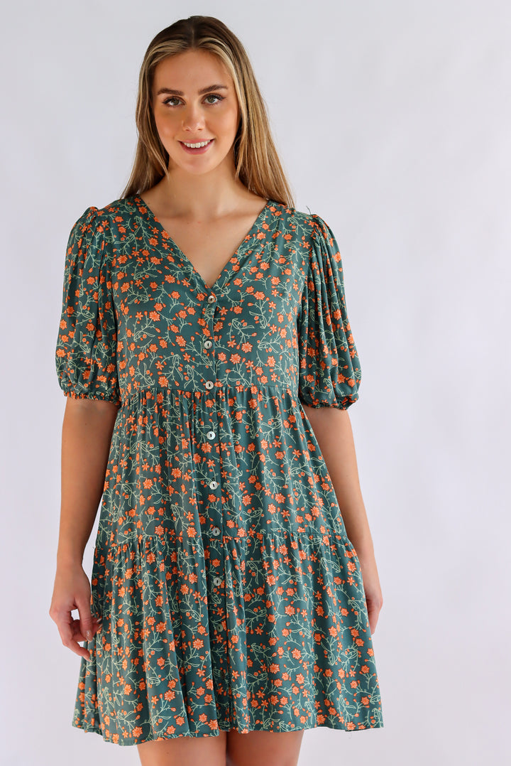 Lidya Floral Dress In  Green