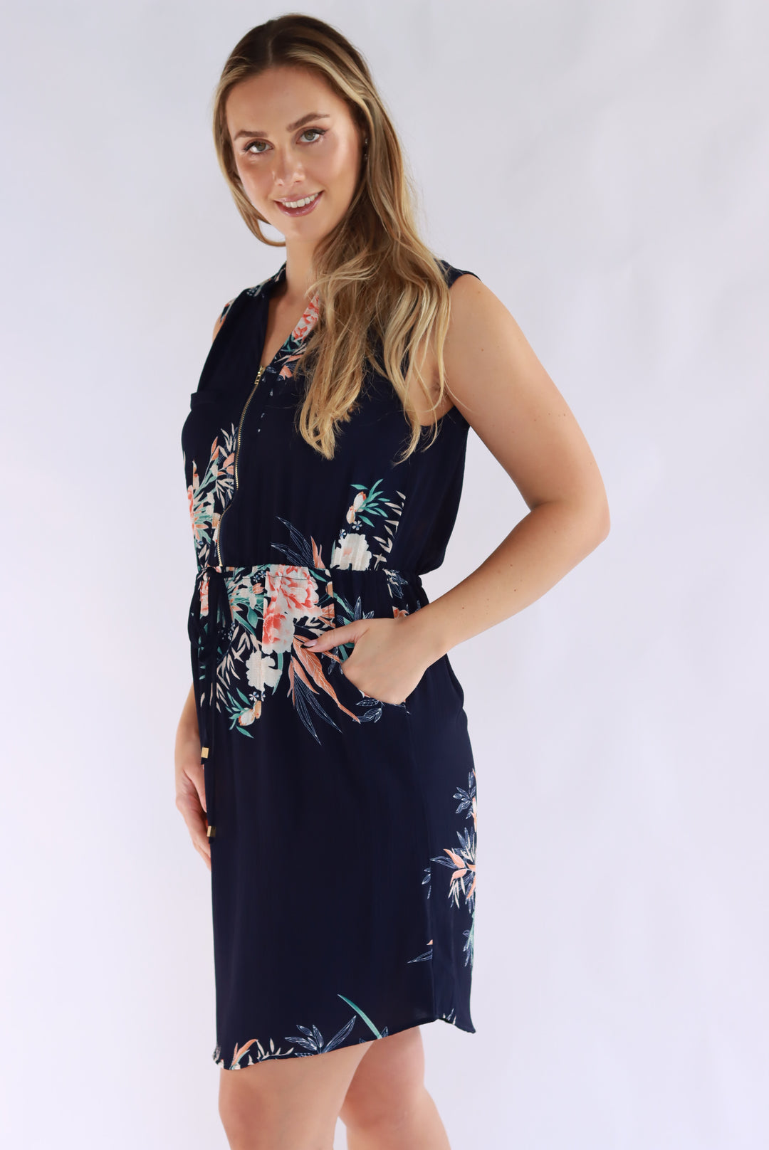 Kareena Knee Dress In Navy