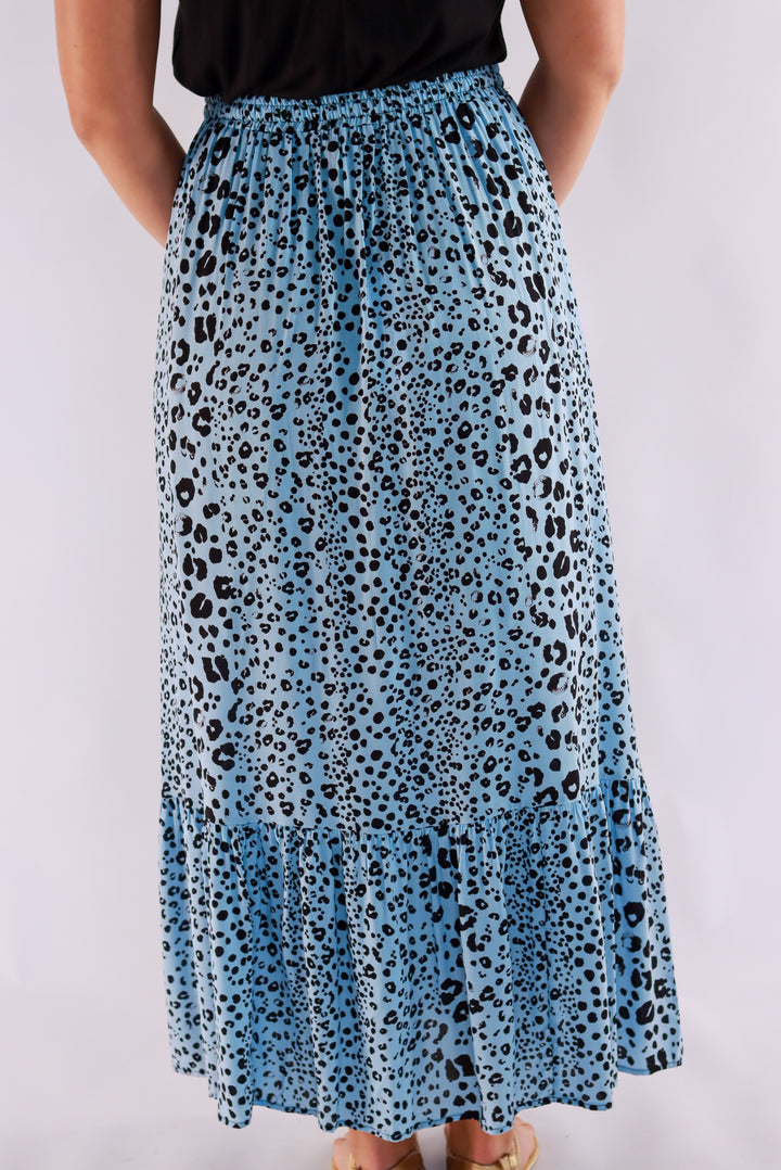 Penny Leopard Maxi Skirt In Blue