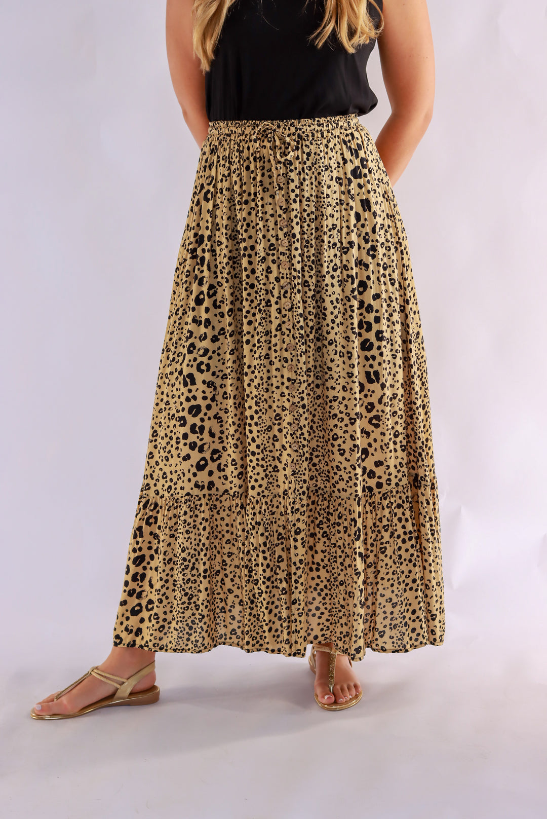 Penny Leopard Maxi Skirt In Dark Beige