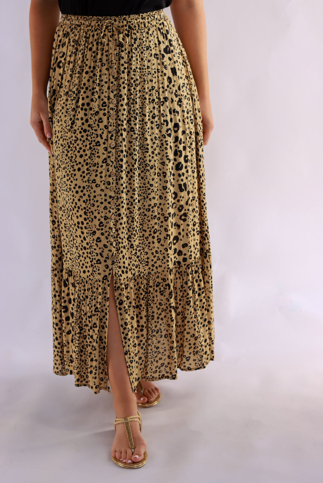 Penny Leopard Maxi Skirt In Dark Beige