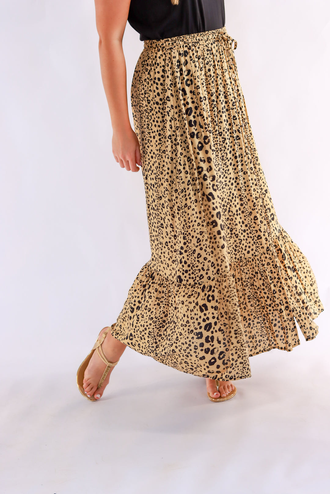 Penny Leopard Maxi Skirt In Dark Beige
