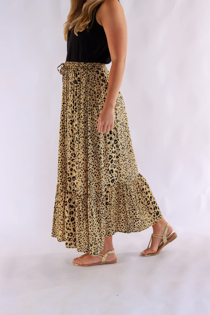 Penny Leopard Maxi Skirt In Dark Beige