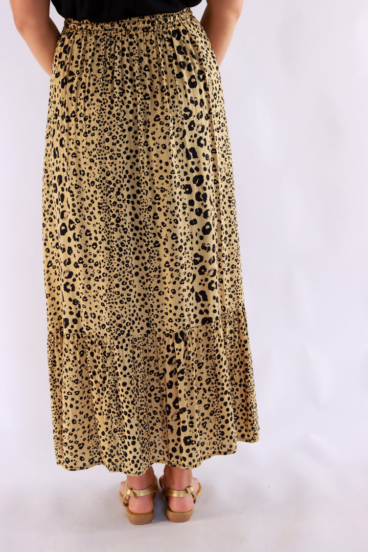 Penny Leopard Maxi Skirt In Dark Beige